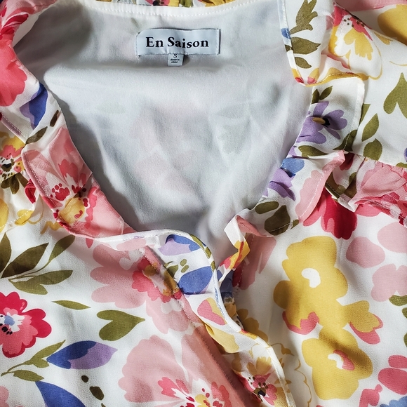 En Saison Constancia Floral Print Ruffle Wrap Mini Dress Long Sleeves Size S - Picture 4 of 10